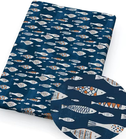 Sea Fish Sardines polyCotton Fabric Half Yard (18” x 55”)