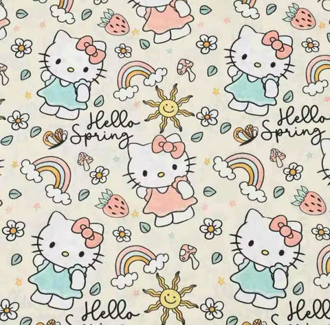 Pastel Hello Kitty polyCotton Fabric Half Yard (18” x 43”)