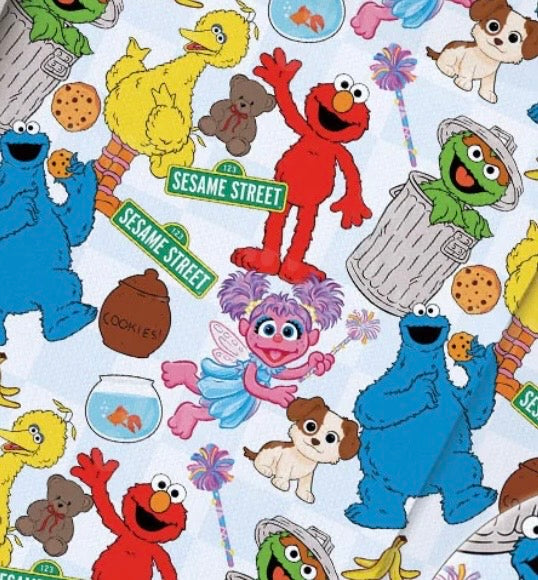 Sesame Street Muppets Elmo Big Bird Character Polycotton Fabric - Half Yard (18” x 55”) 48034