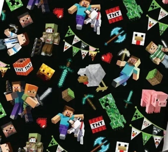 Minecraft Pixel Blocks game Creeper Character Polycotton Fabric - Half Yard (18” x 55”) 7124