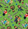 Minecraft Pixel Blocks game Creeper Character Polycotton Fabric - Half Yard (18” x 55”) 90049