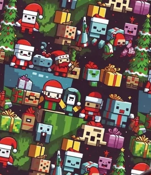 Minecraft Pixel Blocks game Creeper TNT Character Christmas Polycotton Fabric - Half Yard (18” x 55”) 39237