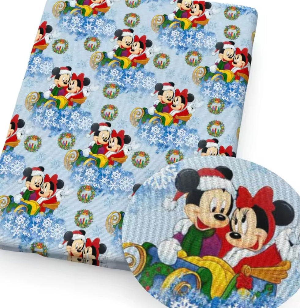 Mickey and Minnie Christmas polyCotton Fabric Half Yard (18” x 55”)