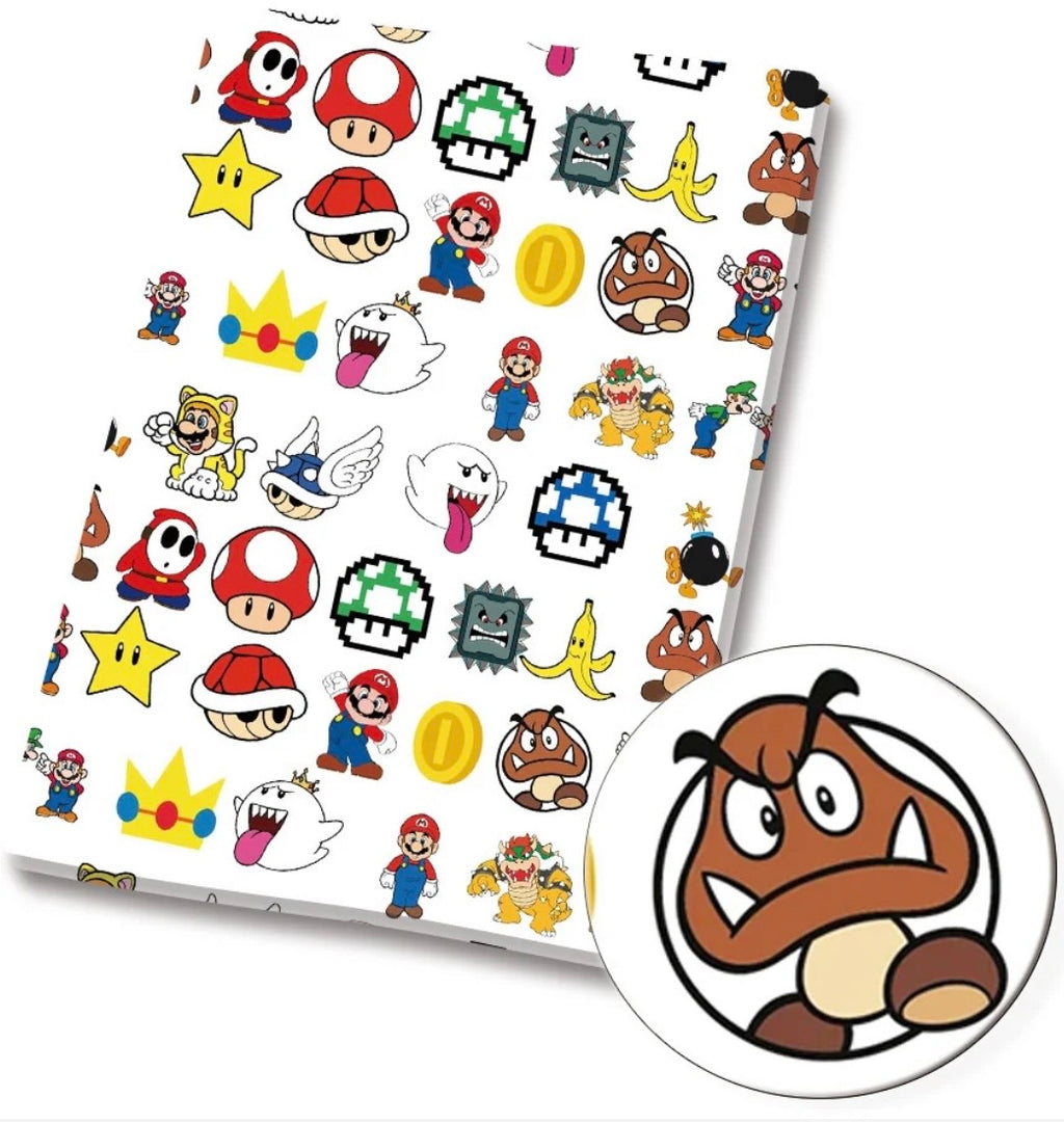Super Mario Yoshi Toad Bowser Princess Peach Luigi game Polycotton Fabric - Half Yard (18” x 55”) 34228