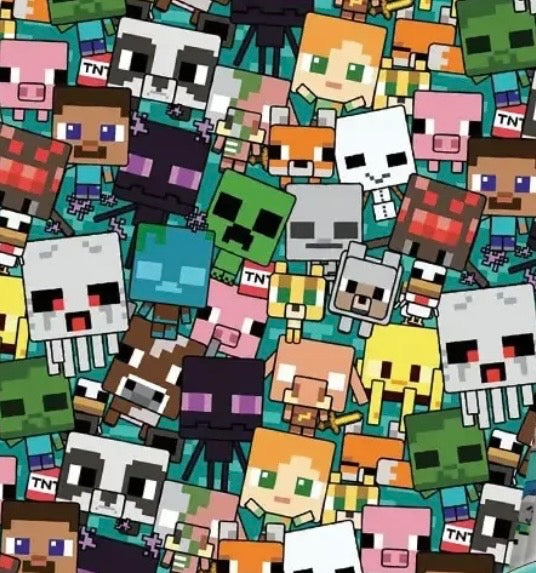 Minecraft Pixel Blocks game Creeper Character Polycotton Fabric - Half Yard (18” x 55”) 90049