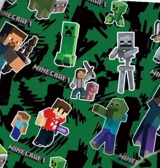 Minecraft Pixel Blocks game Creeper Character Polycotton Fabric - Half Yard (18” x 55”) 97255