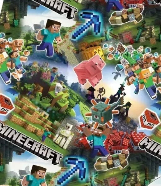 Minecraft Pixel Blocks game Creeper TNT Character Polycotton Fabric - Half Yard (18” x 55”) 39219