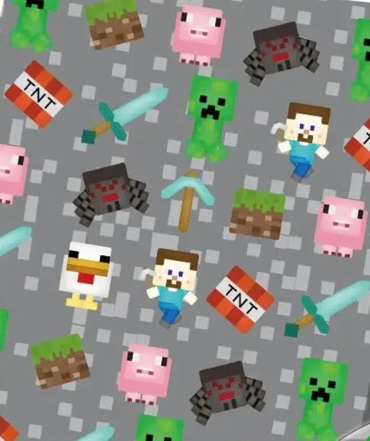 Minecraft Pixel Blocks game Creeper TNT Character Polycotton Fabric - Half Yard (18” x 55”) 36159
