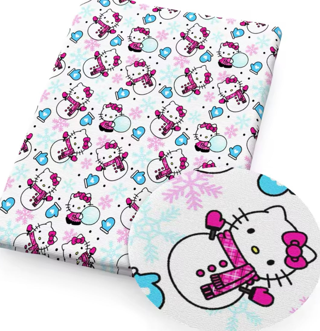Hello Kitty Snowman polyCotton Fabric Half Yard (18” x 43”)