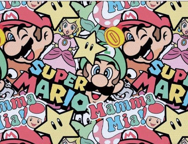 Super Mario Luigi Toad Bowser Princess Peach game Polycotton Fabric - Half Yard (18” x 55”) 33120