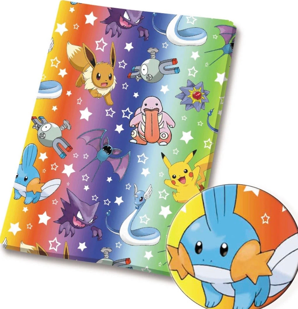 Rainbow Pokemon Mudkip Lickitung Pikachu Eevee character Polycotton Fabric - Half Yard (18” x 55”) 13475