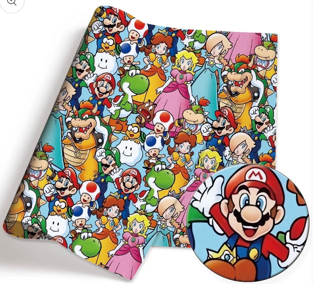 Super Mario Bowser Yoshi Luigi Princess Peach game Polycotton Fabric - Half Yard (18” x 55”) 40423