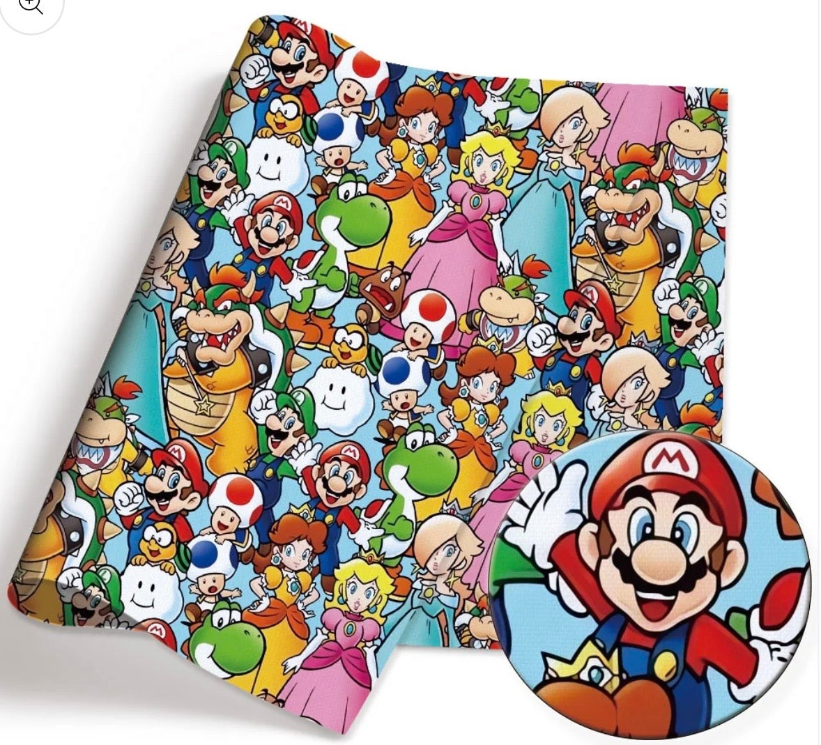 Super Mario Bowser Yoshi Luigi Princess Peach game Polycotton Fabric - Half Yard (18” x 55”) 40423
