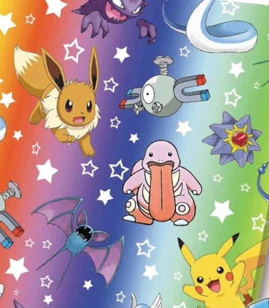 Rainbow Pokemon Mudkip Lickitung Pikachu Eevee character Polycotton Fabric - Half Yard (18” x 55”) 13475