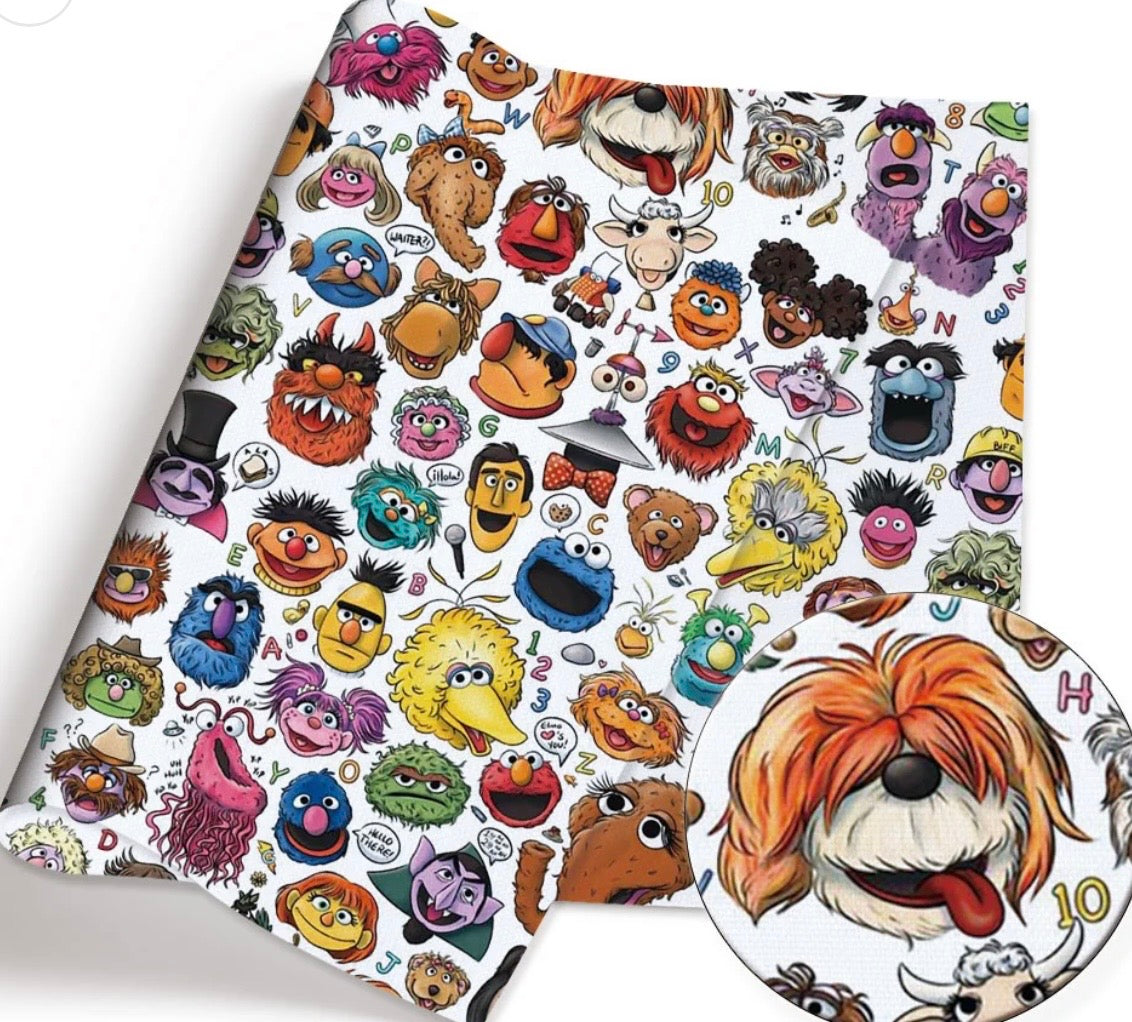 Sesame Street Muppets Elmo Big Bird Character Polycotton Fabric - Half Yard (18” x 55”) 44303
