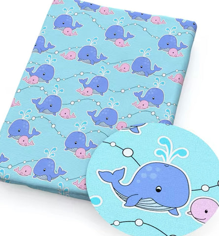 Whales polyCotton Fabric Half Yard (18” x 55”)