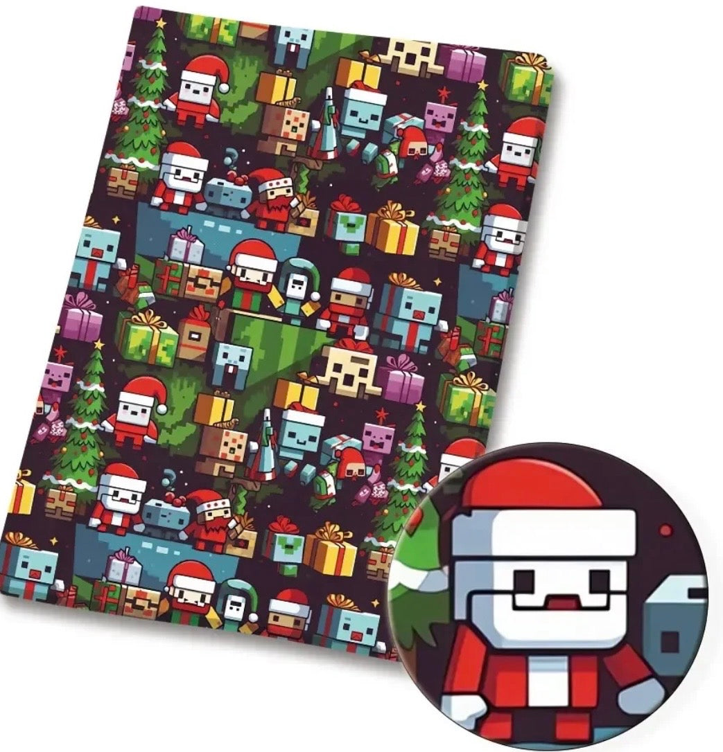 Minecraft Pixel Blocks game Creeper TNT Character Christmas Polycotton Fabric - Half Yard (18” x 55”) 39237