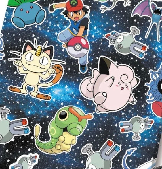 Pokemon Meowth Jigglypuff character Polycotton Fabric - Half Yard (18” x 55”) 13476