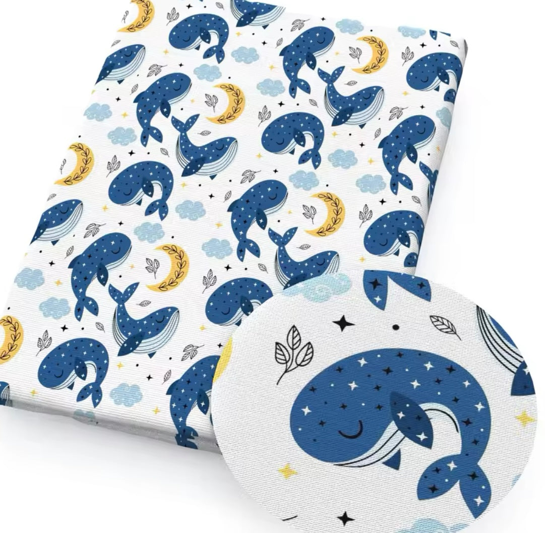 Whales polyCotton Fabric Half Yard (18” x 55”)