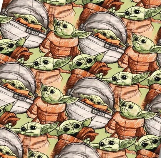 Star Wars Mandalorian Grogu Space Character Polycotton Fabric - Half Yard (18” x 55”) 29779