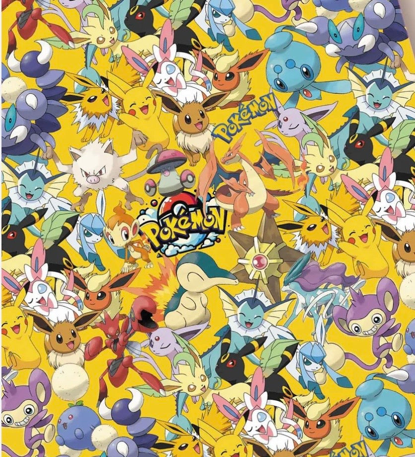 Pokemon Pikachu Vaporeon character Polycotton Fabric - Half Yard (18” x 55”) 14748