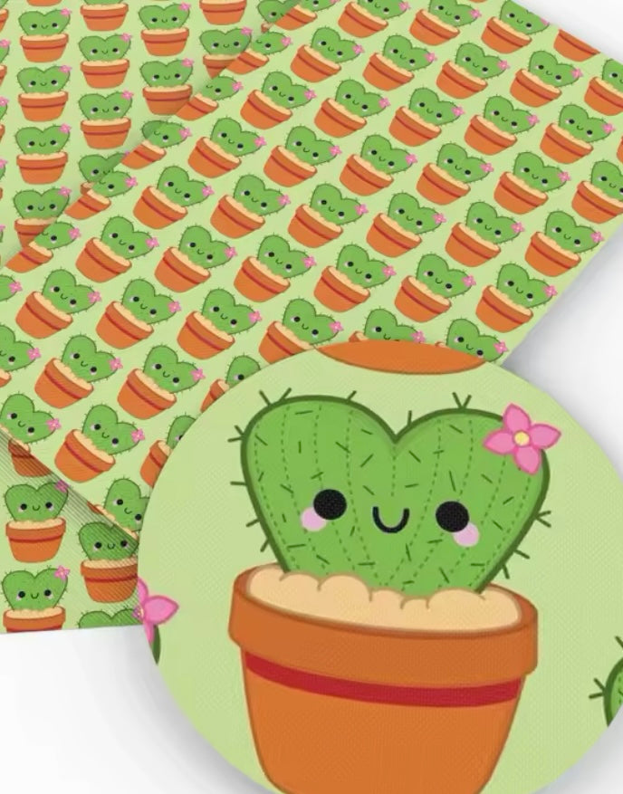 Heart Cactus PolyCotton Fabric Half Yard (18” x 55”)