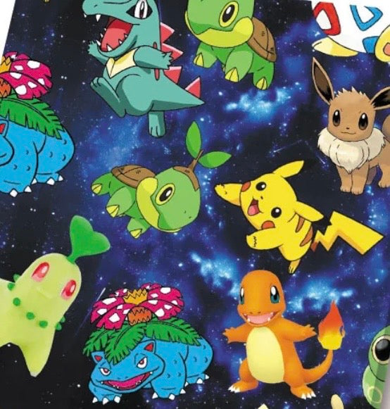 Pokemon Charmander Pikachu Eevee character Polycotton Fabric - Half Yard (18” x 55”) 13481