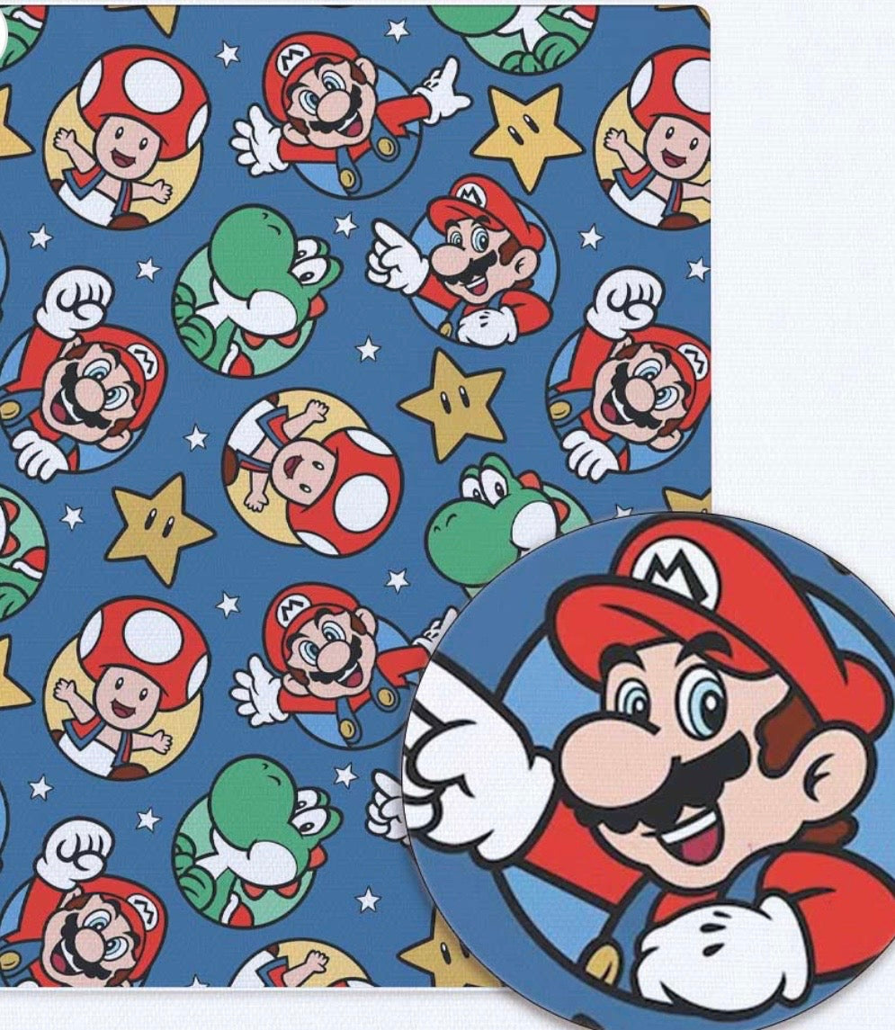 Super Mario Yoshi Toad game Polycotton Fabric - Half Yard (18” x 55”) 33113