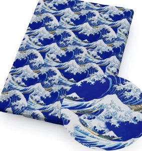 Sea ocean waves polyCotton Fabric Half Yard (18” x 55”)