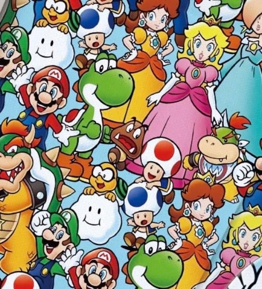 Super Mario Bowser Yoshi Luigi Princess Peach game Polycotton Fabric - Half Yard (18” x 55”) 40423
