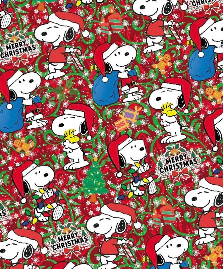 Snoopy Peanuts Woodstock 1980s character dog Christmas Polycotton Fabric - Half Yard (18” x 55”)14257
