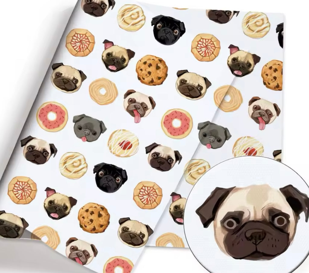 Pugs Donuts polyCotton Fabric Half Yard (18” x 55”)