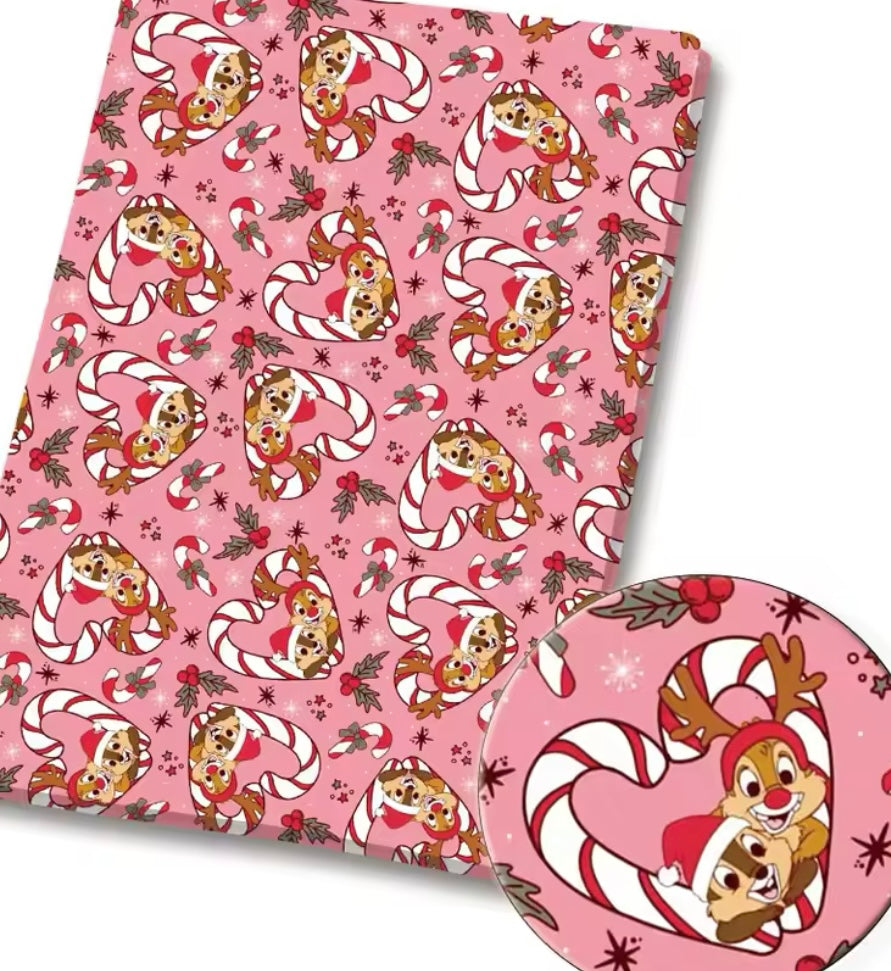 Chip n Dale Christmas polyCotton Fabric Half Yard (18” x 55”)