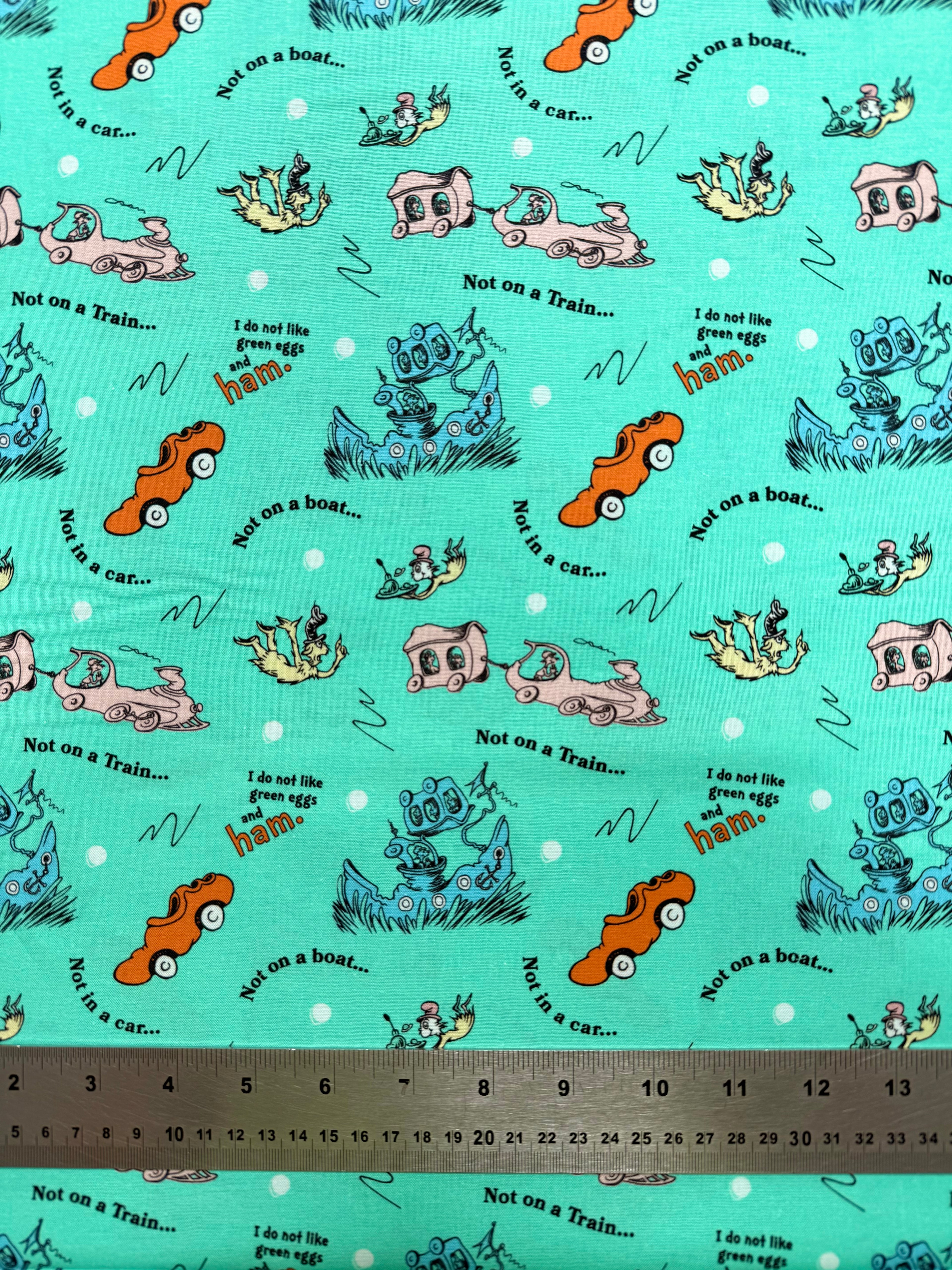Dr Seuss Green Eggs and Ham Cotton Fabric - Half Yard (18” x 55”)