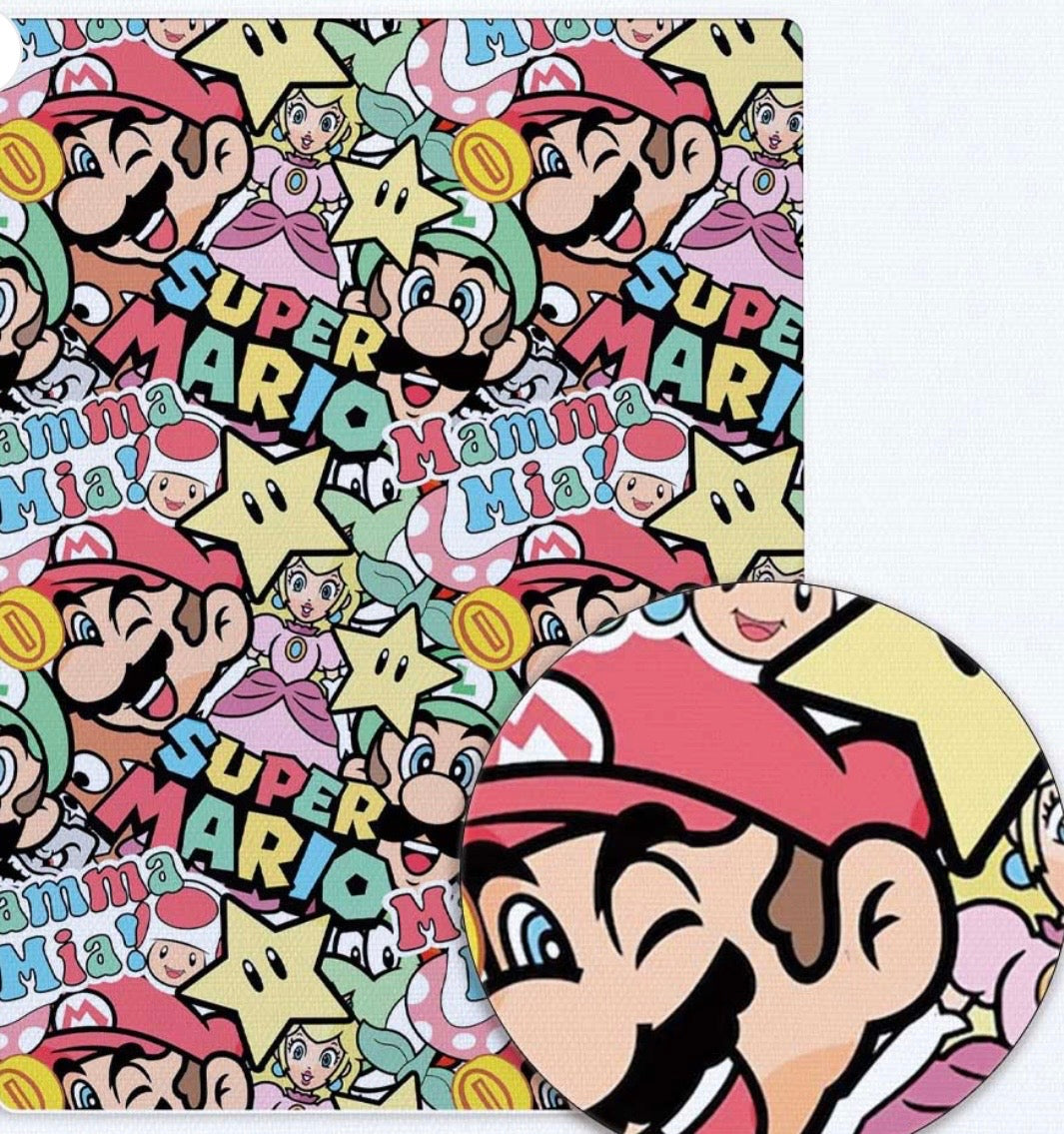 Super Mario Luigi Toad Bowser Princess Peach game Polycotton Fabric - Half Yard (18” x 55”) 33120