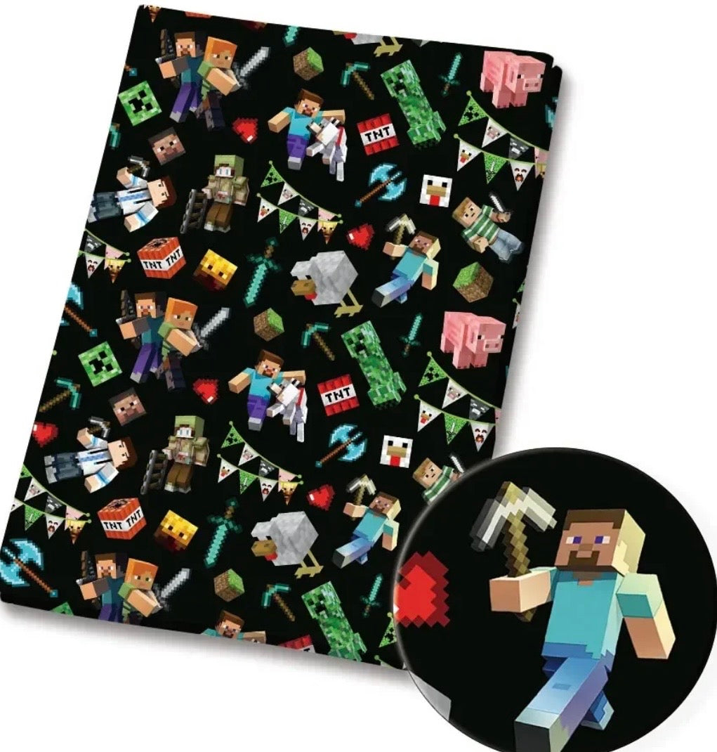 Minecraft Pixel Blocks game Creeper Character Polycotton Fabric - Half Yard (18” x 55”) 7124