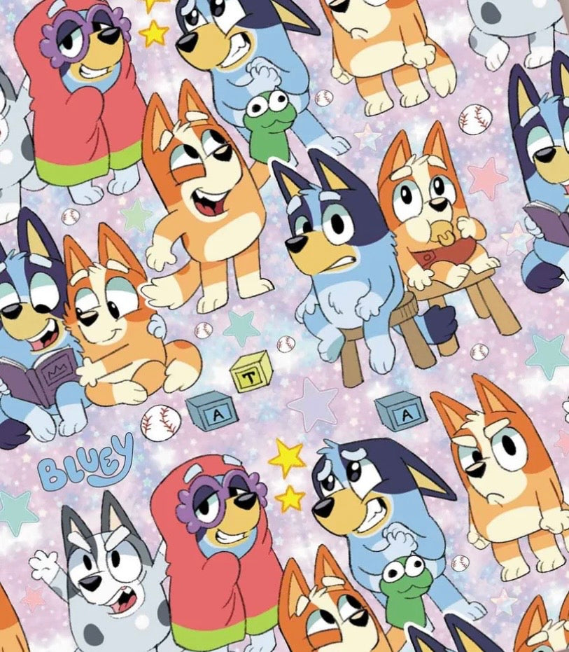 Bluey Bingo dogs children character rainbow Character Polycotton Fabric - Half Yard (18” x 55”) 14821