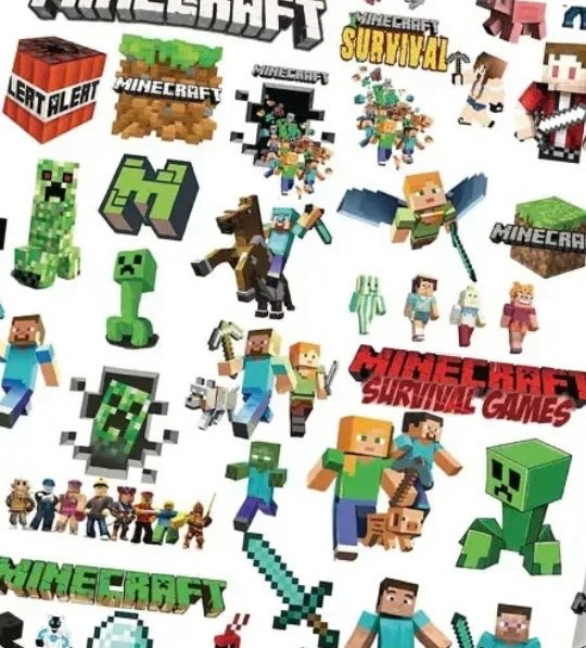 Minecraft Pixel Blocks game Creeper Character Polycotton Fabric - Half Yard (18” x 55”) 97244