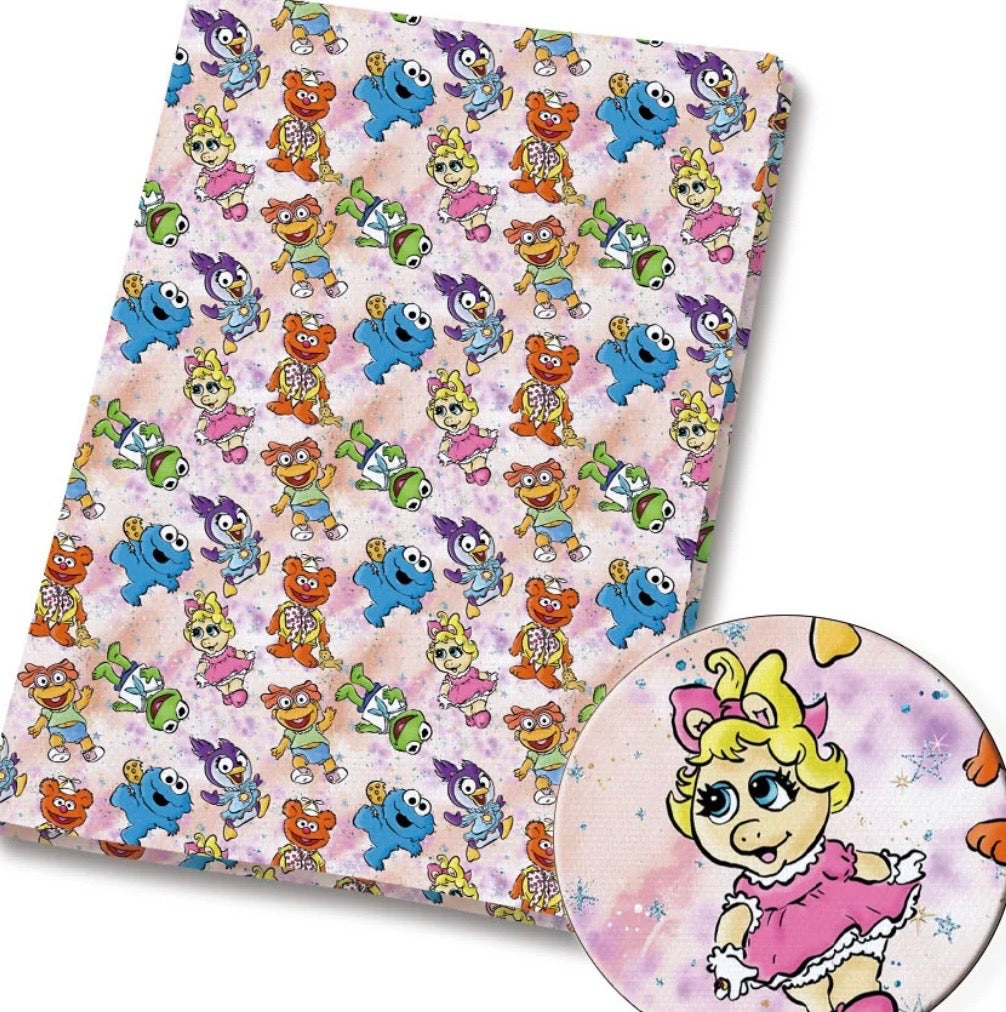 Sesame Street Muppets Kermit Cookie Monster  Character Polycotton Fabric - Half Yard (18” x 55”) 1723