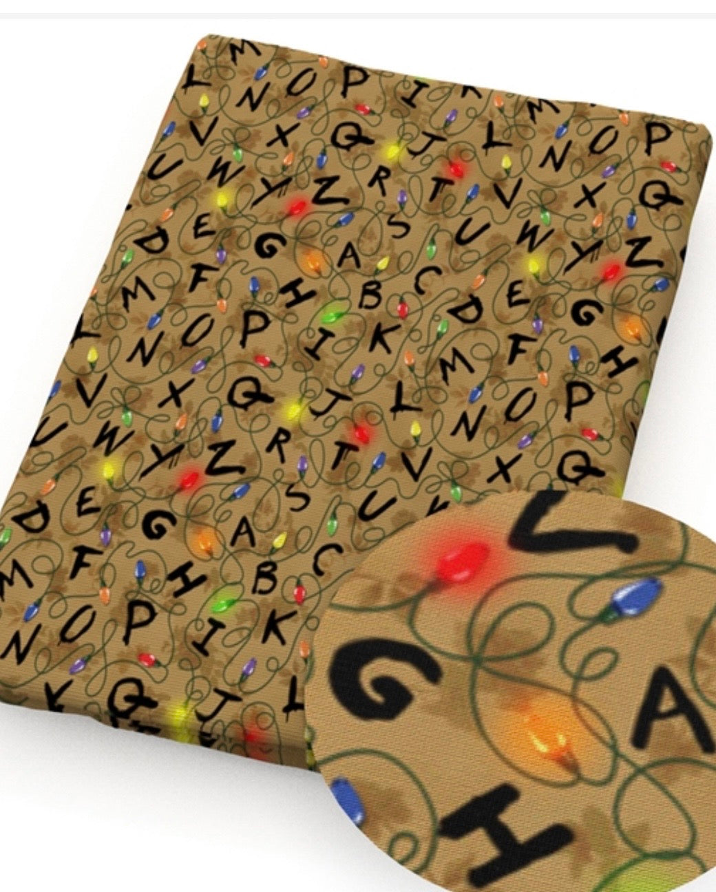 Stranger Things Fairy Lights Alphabet Character Polycotton Fabric - Half Yard (18” x 55”) 1152155