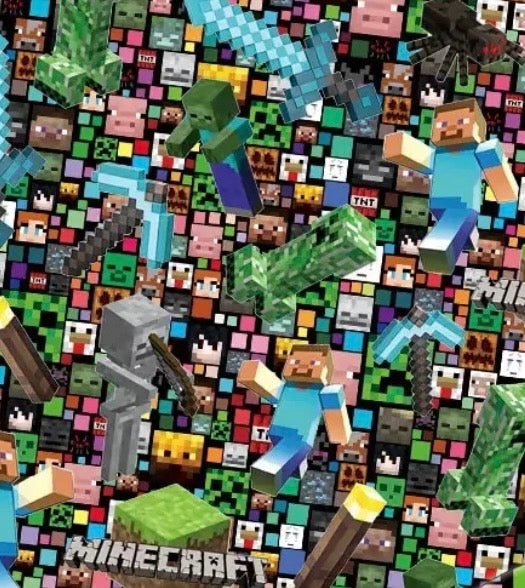 Minecraft Pixel Blocks game Creeper Character Polycotton Fabric - Half Yard (18” x 55”) 4185