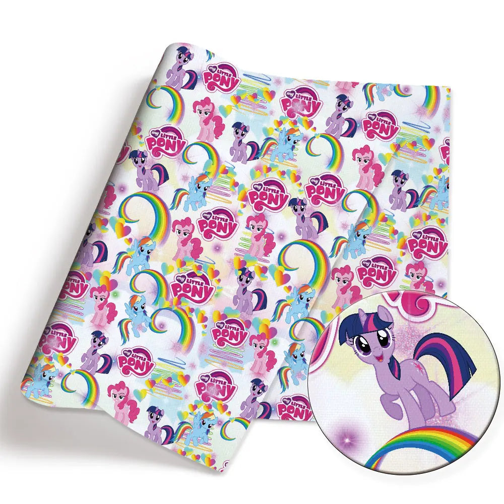 Cartoon Rainbow Pony Polycotton Fabric - Half Yard (18” x 55”) 86156