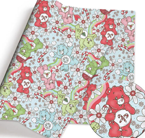 Retro Care Bears Christmas polyCotton Fabric Half Yard (18” x 55”)