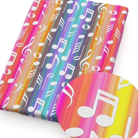 Rainbow Musical notes polyCotton Fabric Half Yard (18” x 55”)