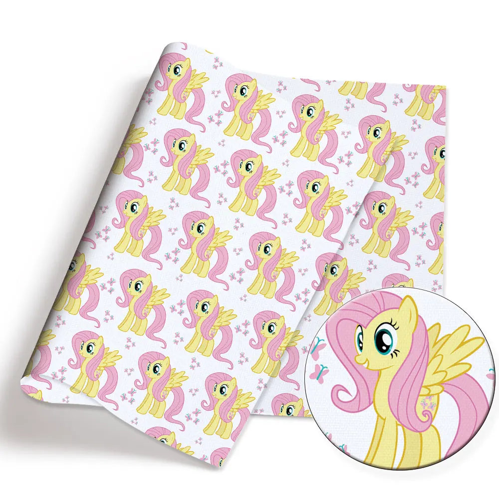 Cartoon Yellow Pink Pony PolyCotton Fabric - Half Yard (18” x 55”) 86133