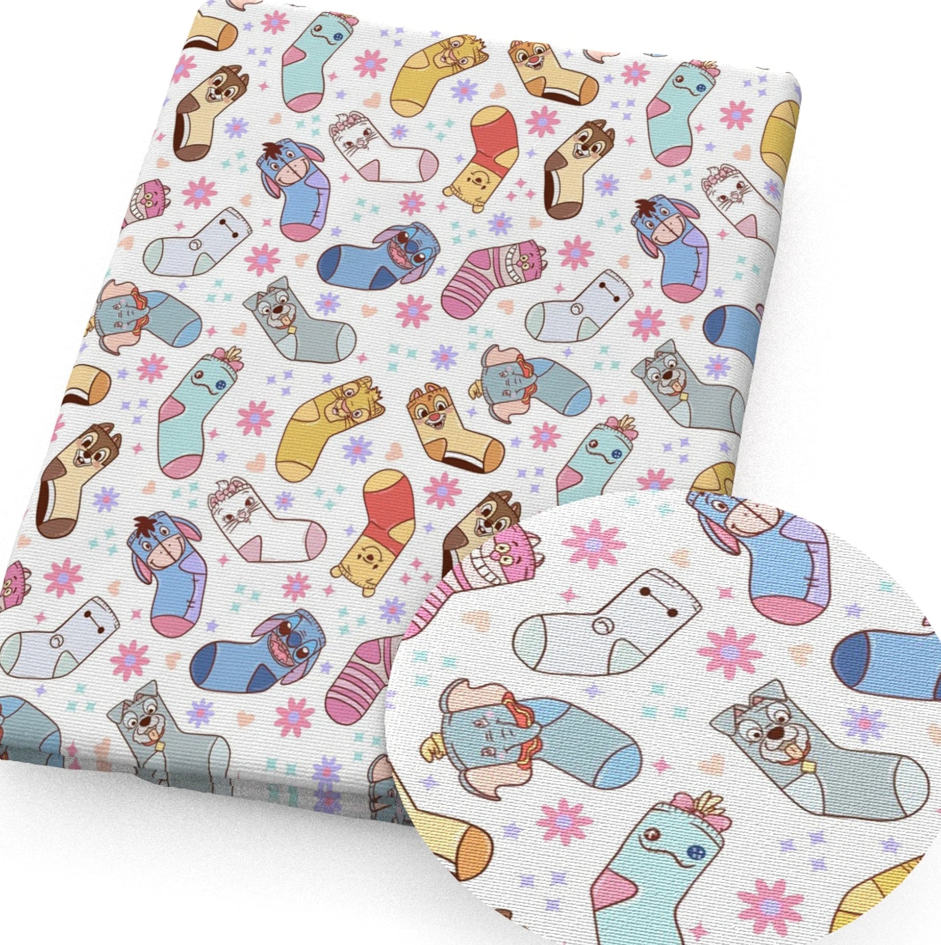 Disney character socks polyCotton Fabric Half Yard (18” x 55”)