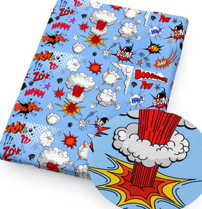 Superhero action words polyCotton Fabric Half Yard (18” x 55”)