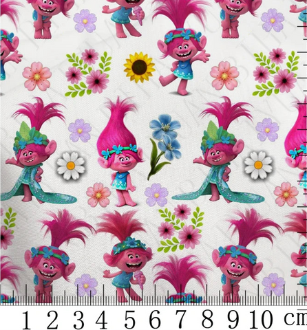 Trolls Poppy Flowers polyCotton Fabric Half Yard (18” x 55”)