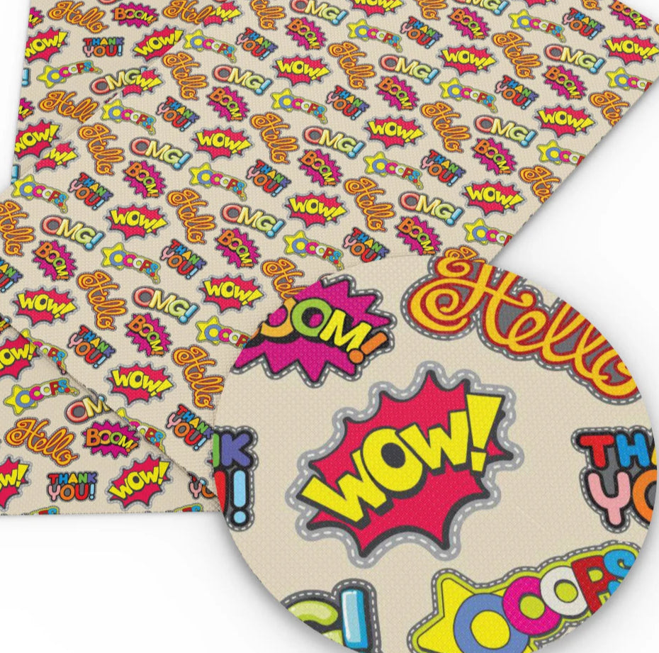 Superhero action words polyCotton Fabric Half Yard (18” x 55”)