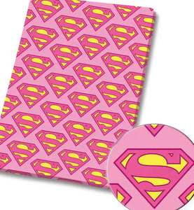 Pink Superman Supergirl print polyCotton Fabric Half Yard (18” x 55”)